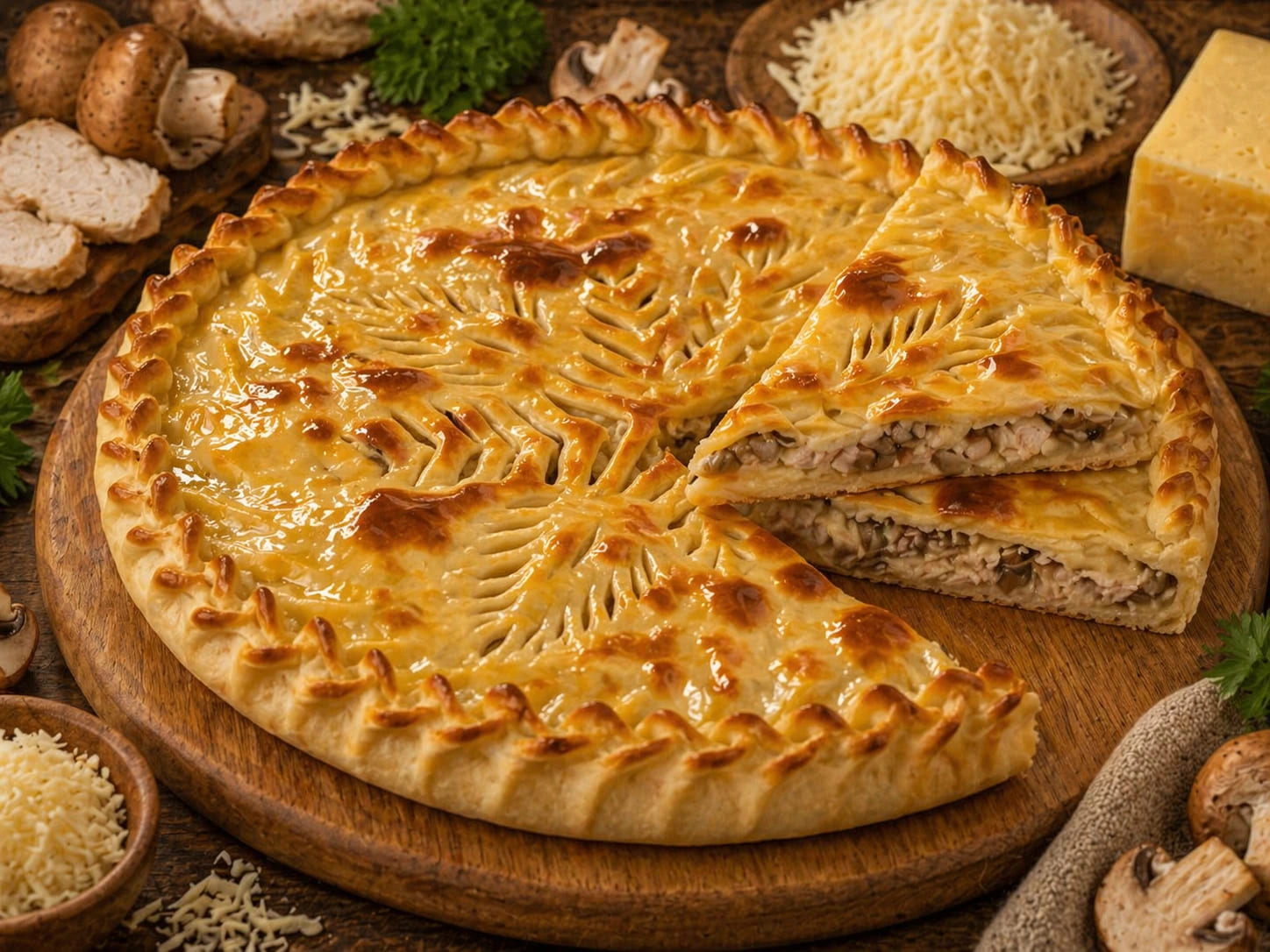 с курицей, грибами и сыром
