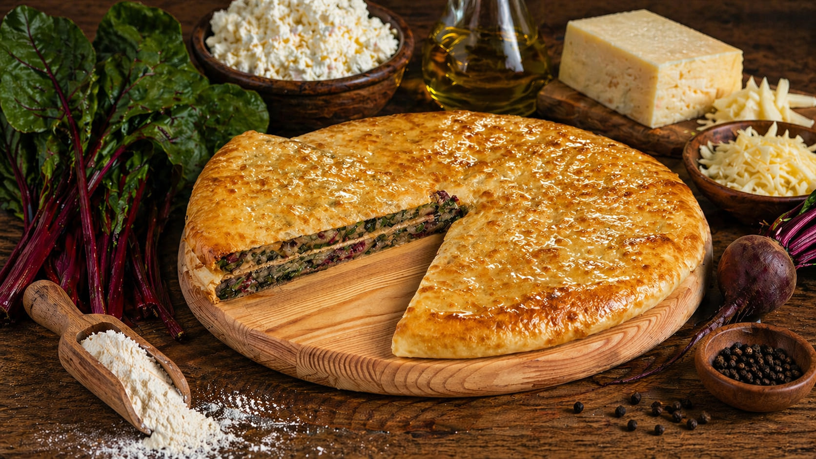 с листьями свеклы и сыром